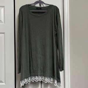 Green Lace Hem Tunic Top